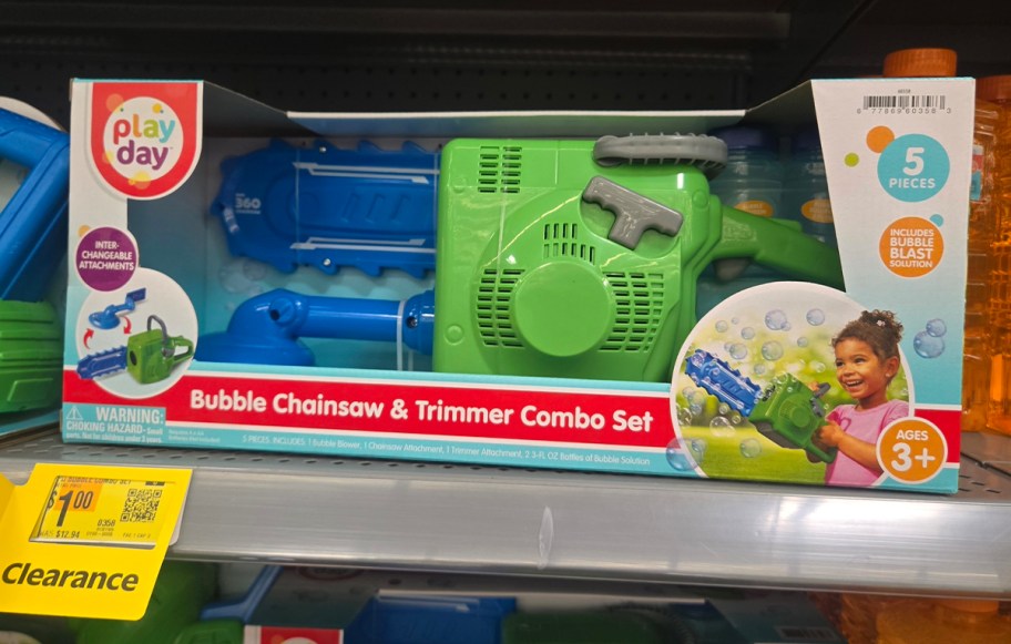 chainsaw bubble toy on shelf 