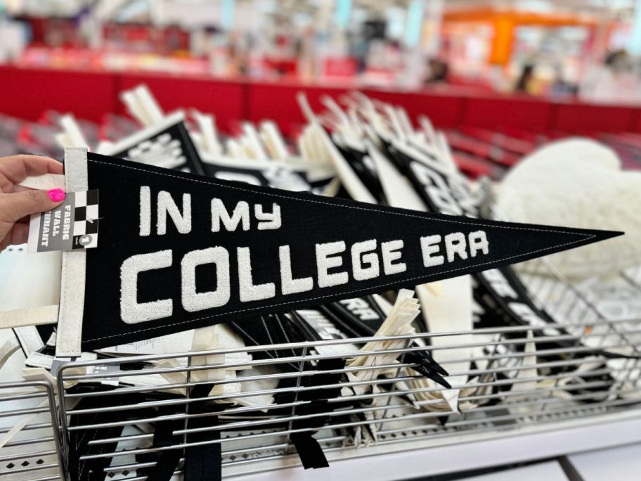 black and white Fabric In My College Era Wall Pennant in store
