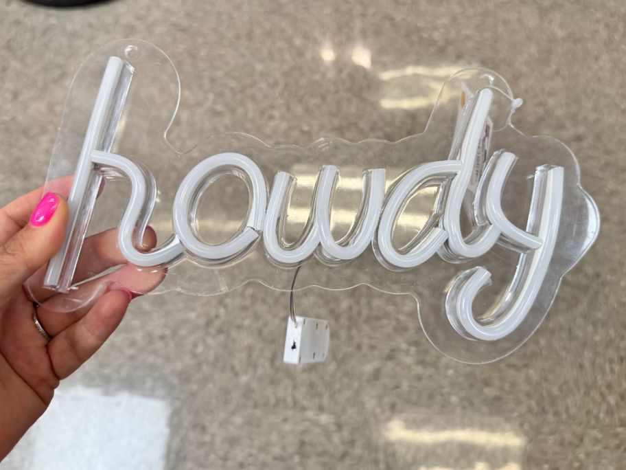 Howdy Light Up Sign in hand in store