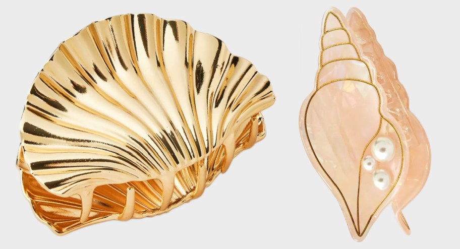 seashell and pink seashell claw clips