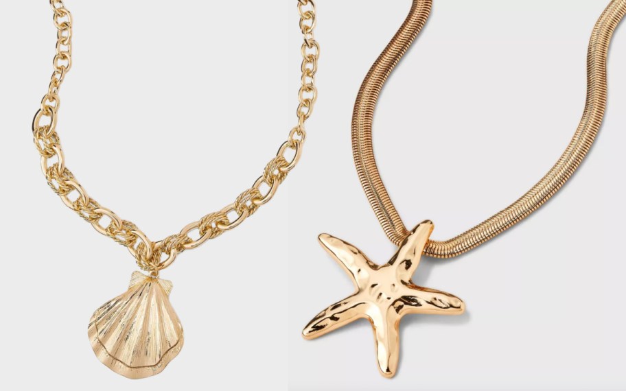 shell and starfish gold charm necklaces