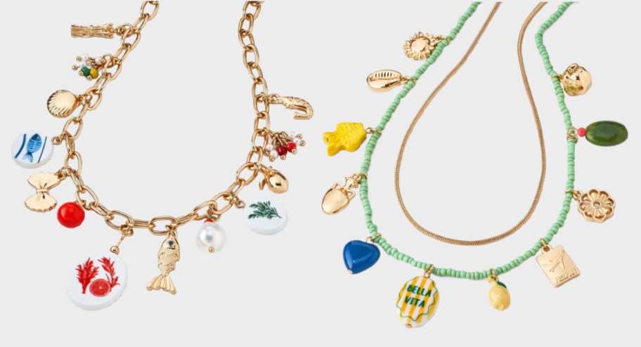 pasta and marine themed charm necklaces