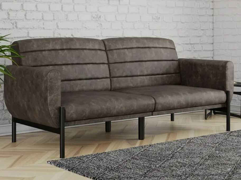 faux leather sofa in living room 