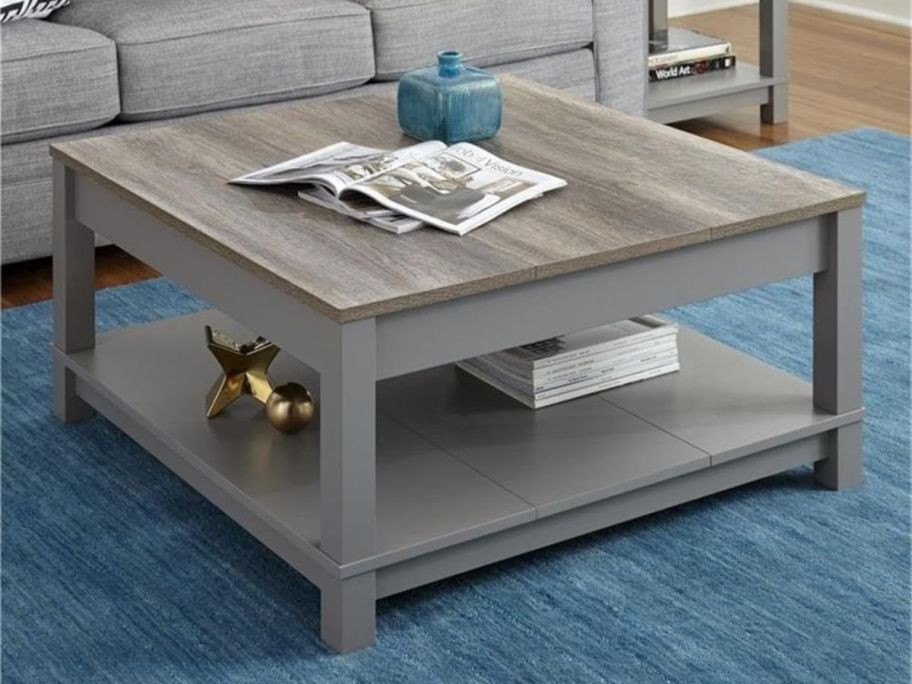grey Ameriwood Home Carver Coffee Table in living room