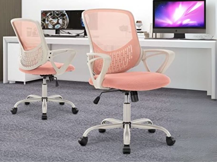 pink Mesh Office Chairs in office