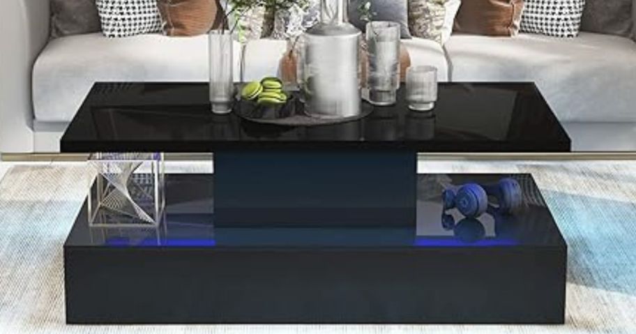 SPOFLYINN Modern Coffee Table w/ LED Lights in living room