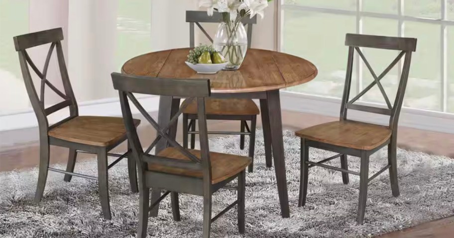 brown and gray dining table with chairs 