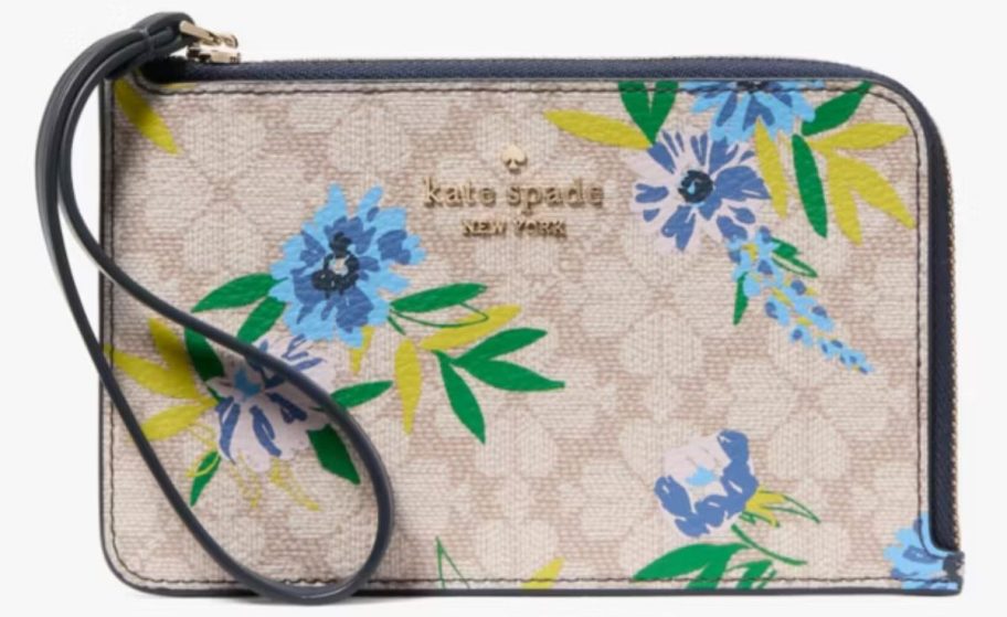 Kate Spade Lucy Spade Flower Floral Small L-Zip Wristlet
