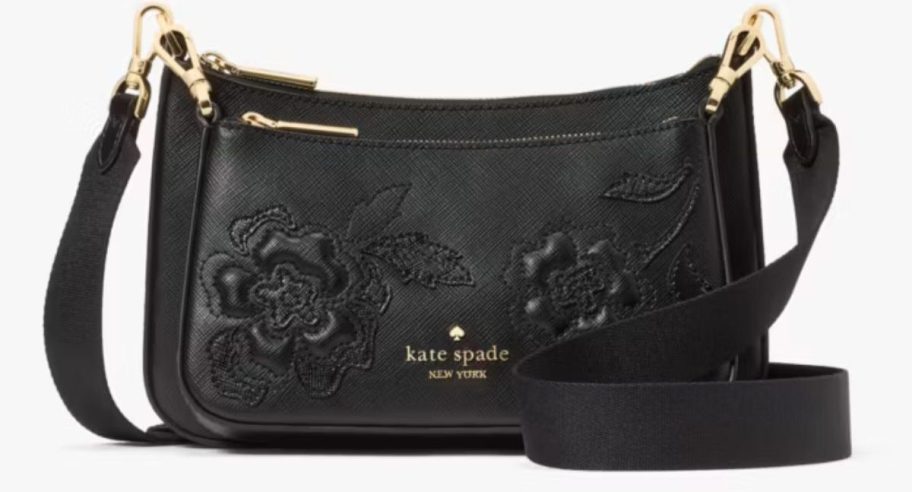 black Kate Spade Duet Floral Applique Small Crossbody