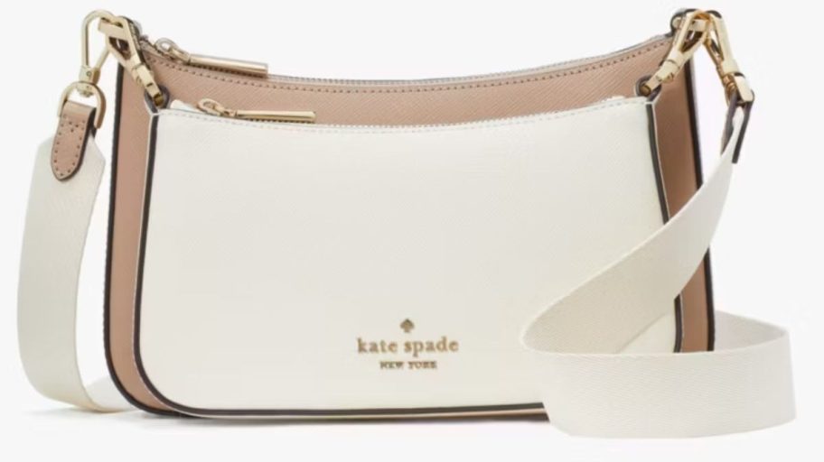 white and brown Kate Spade Colorblock Saffiano Leather Small Crossbody