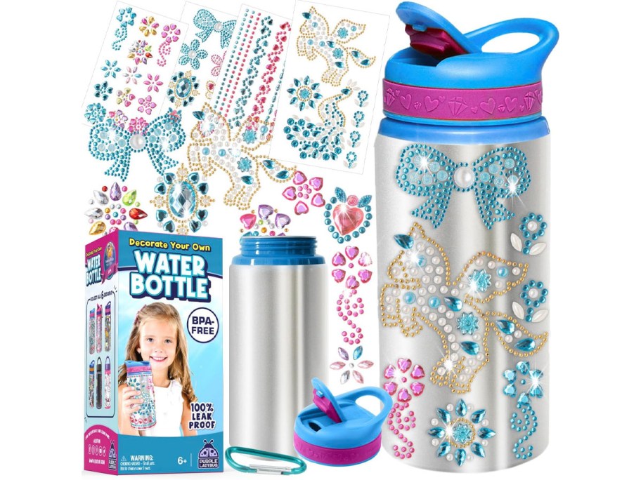 kids water bottle with sticker sheets and box