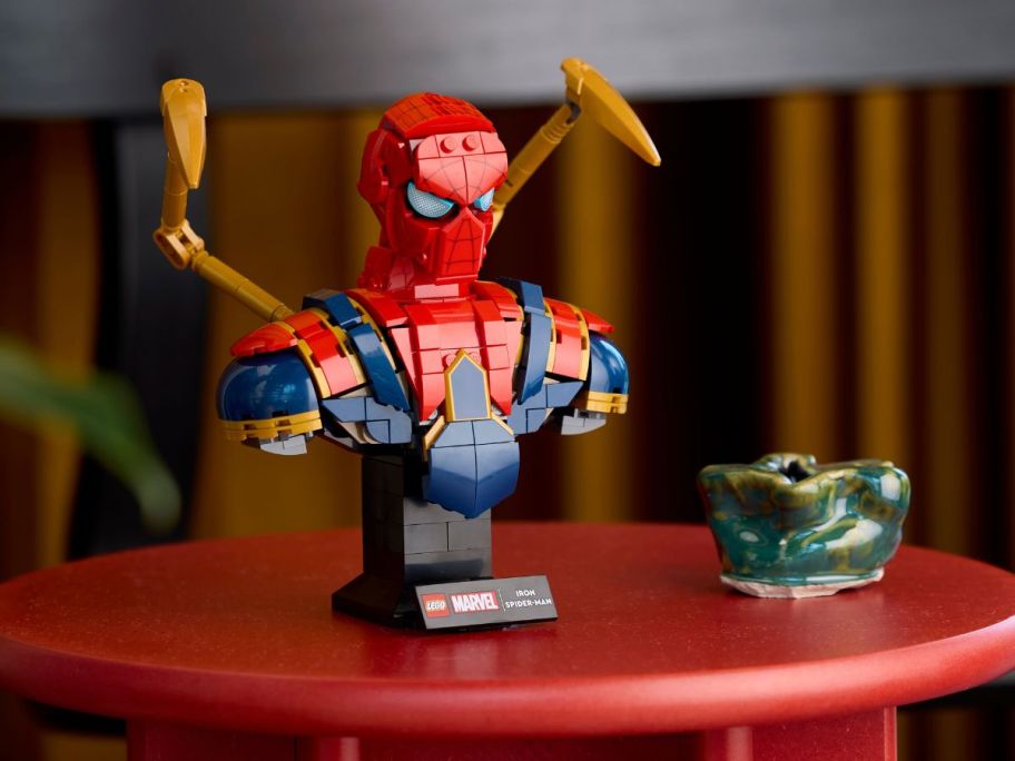 LEGO Iron Spider-Man Bust on table