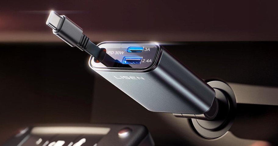 car charger plugged into car