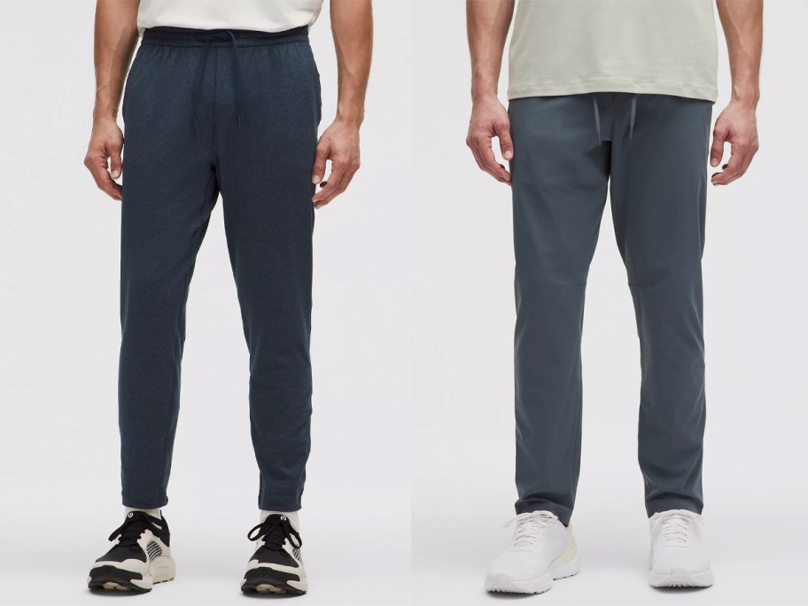 two men wearing blue pants 