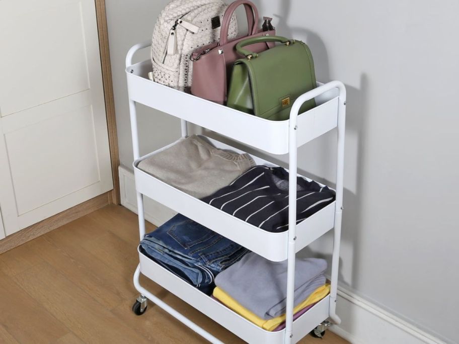 moving cart with items displayed inside of the cart