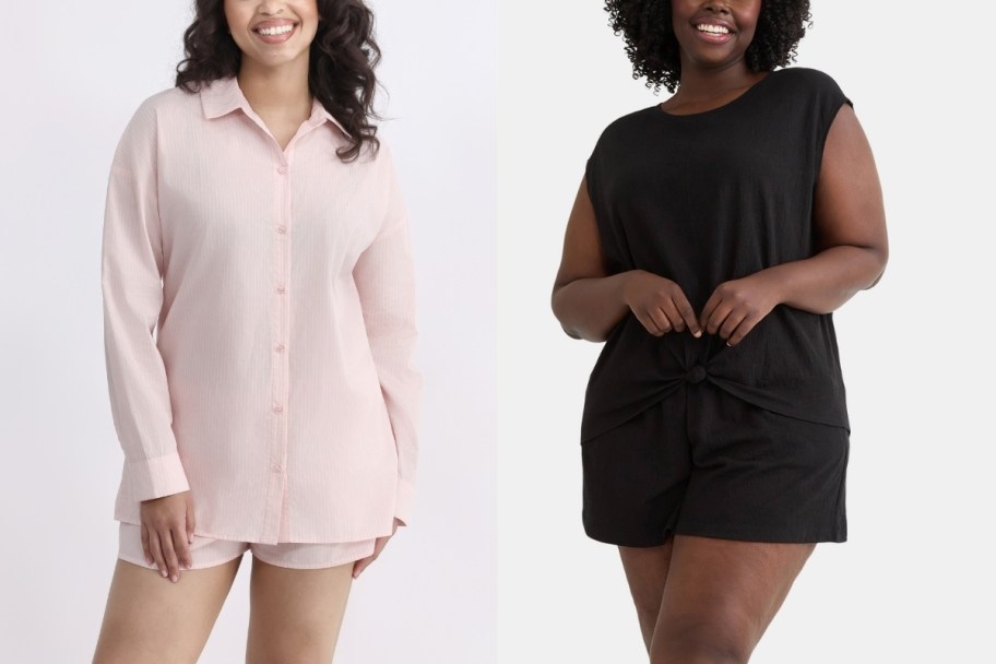 two women in two piece shorts lounge sets