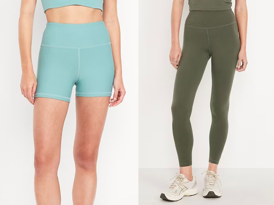 women wearing green shorts and leggings 
