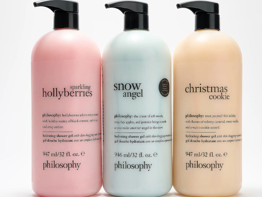 three bottles of philosophy shower gels