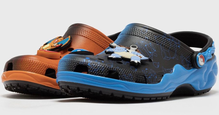 black, blue and orange pokemon crocs with jibbitz 