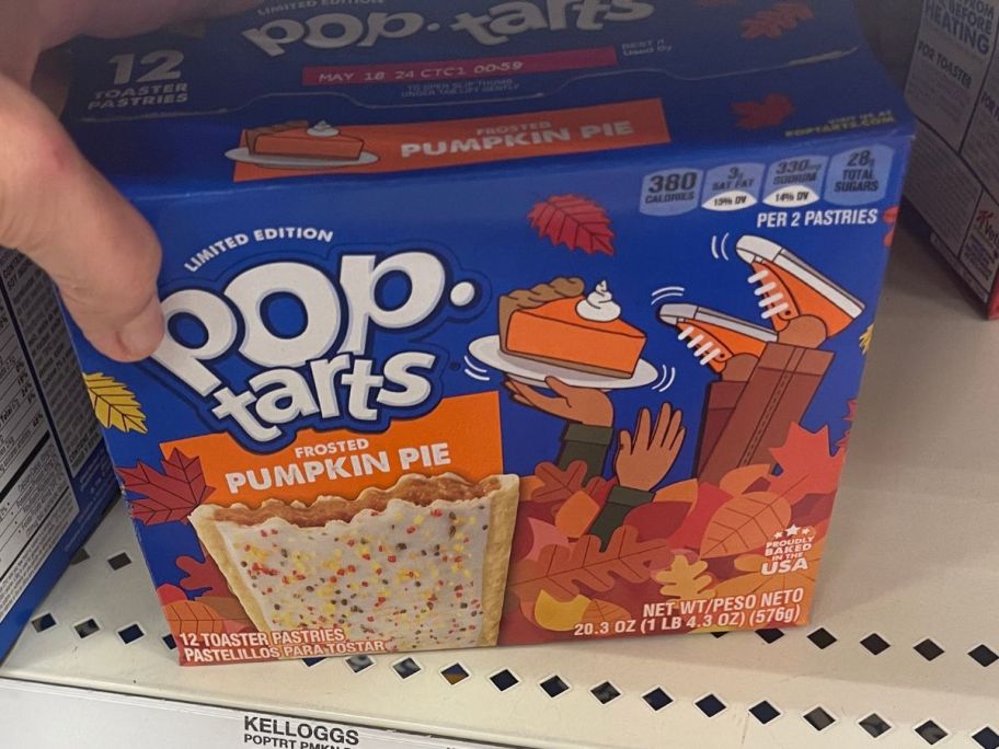 pumpkin pie pop tarts box on shelf in store
