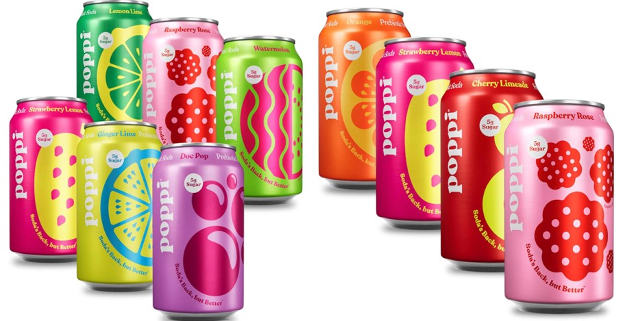 12 poppi soda cans 