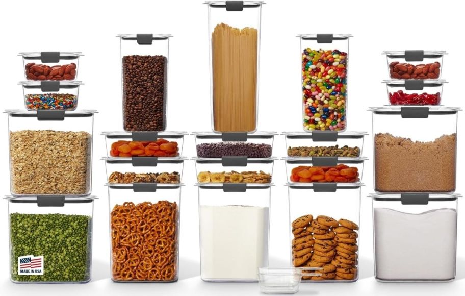 rubbermaid pantry food storage containers pack of 20 with lids and scoops (43 pieces total)