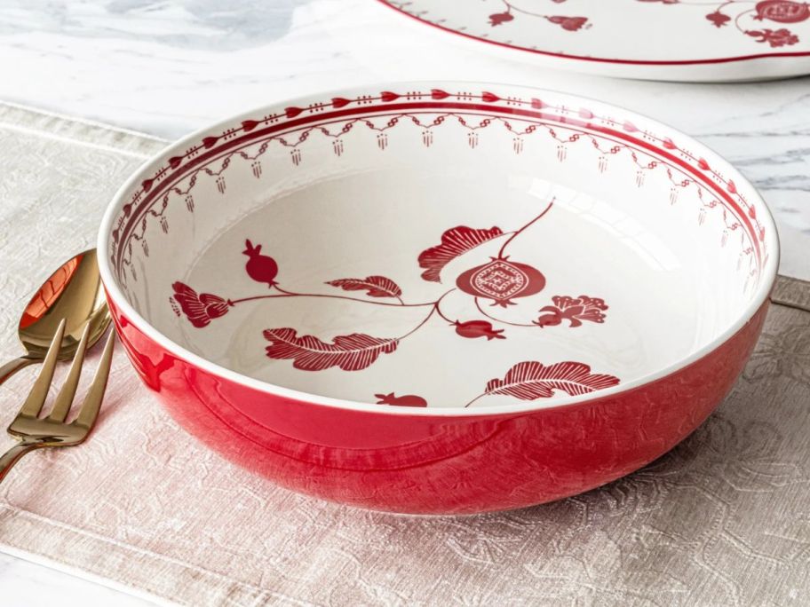Sofia Home Red Stoneware Serve Bowl on table