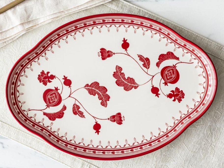 Sofia Home Red Stoneware Serve Platter on table