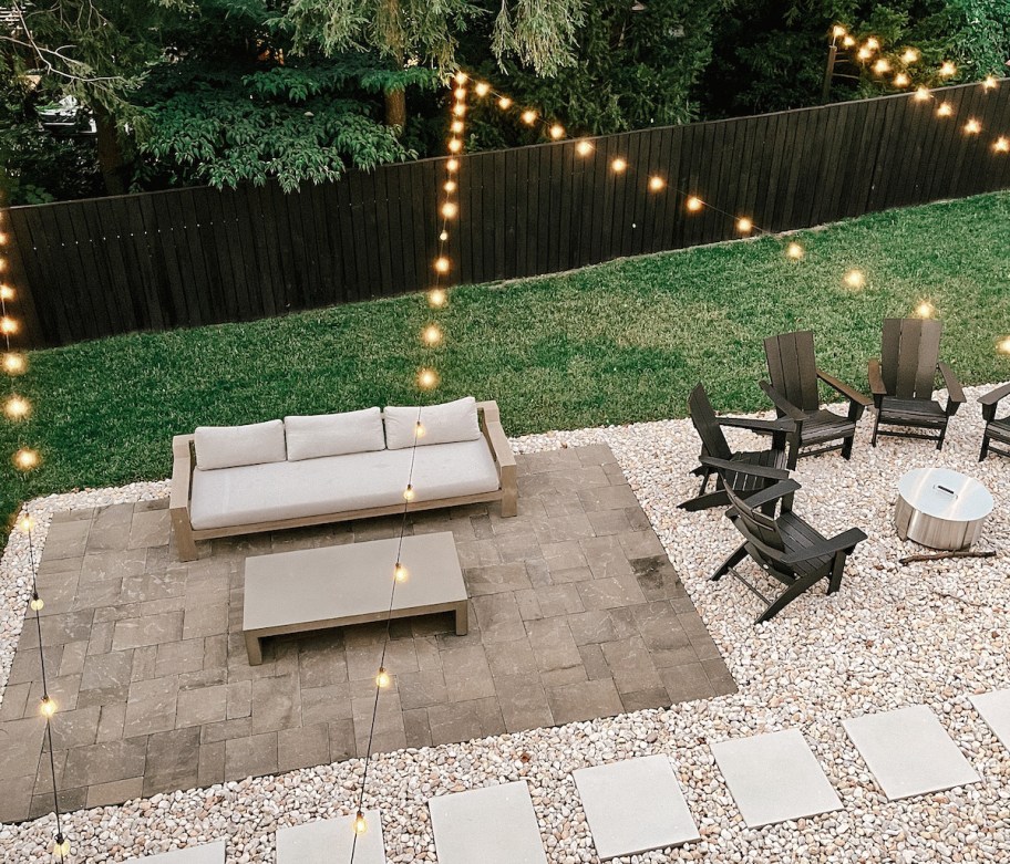 string lights strung across backyard