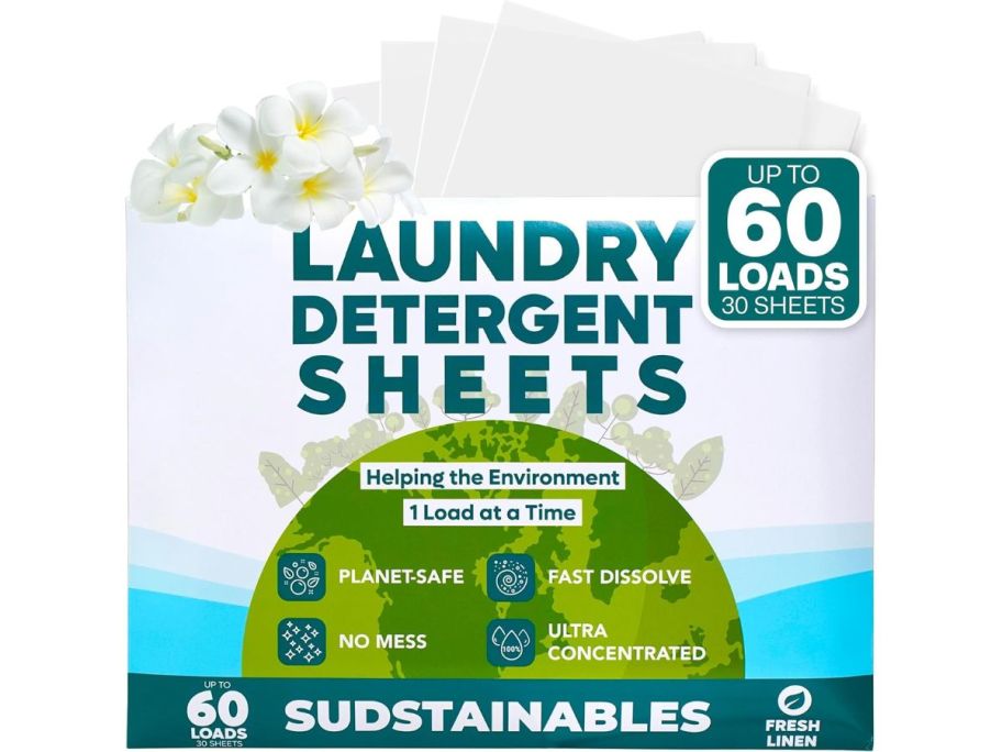 Sudstainables Laundry Detergent Sheets 60-Count - Fresh Linen box