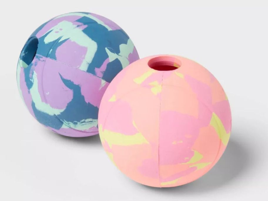 two Sun Squad Rubber Ball Dog Toys