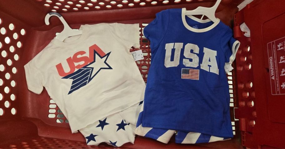 white and blue USA shirts in target cart