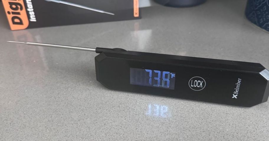 digital meat thermometer on counter