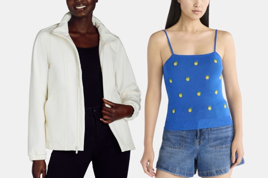 a woman in a. jacket and a woman in a tank top