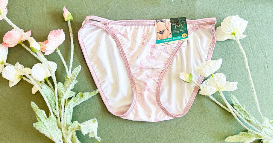 pair of pink string bikini panties with flowers 