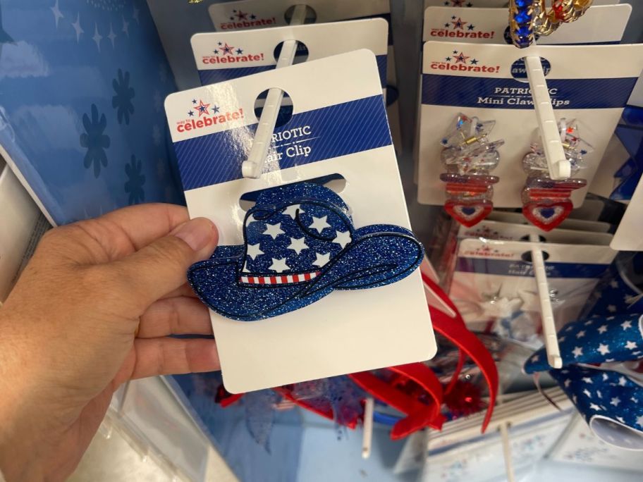 Way To Celebrate Americana Acrylic Cowboy Hat Claw Clip in hand in store