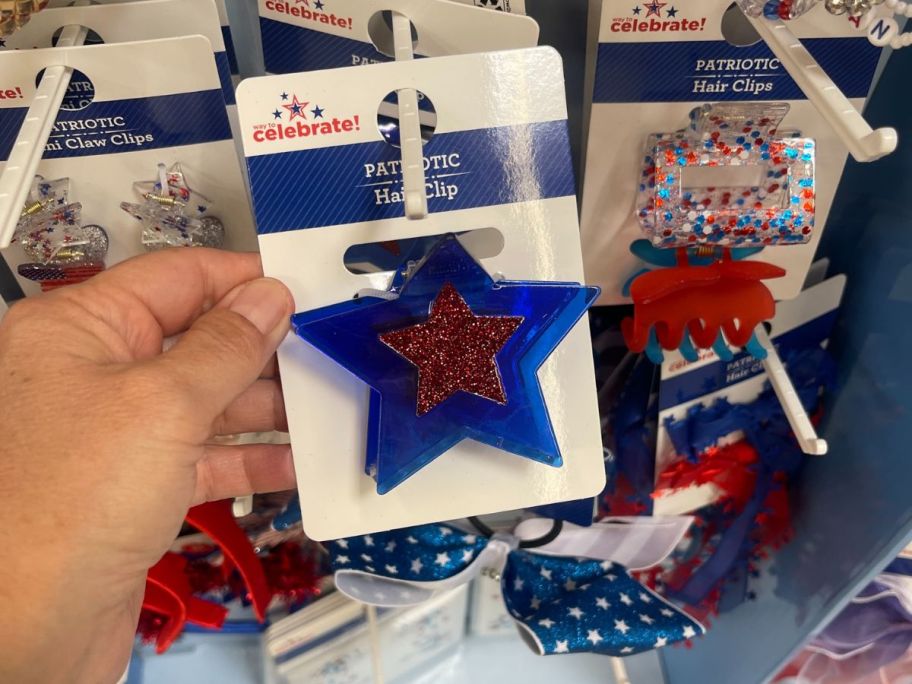 Way To Celebrate Americana Acrylic Star Claw Clip in hand in store