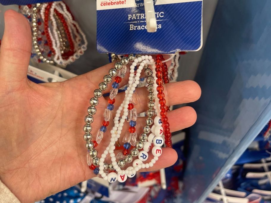 Way To Celebrate "American Babe" Beaded Stretch Bracelets in hand in store