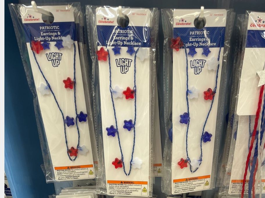 Way To Celebrate Patriotic Light-Up LED Star Necklaces on display in store