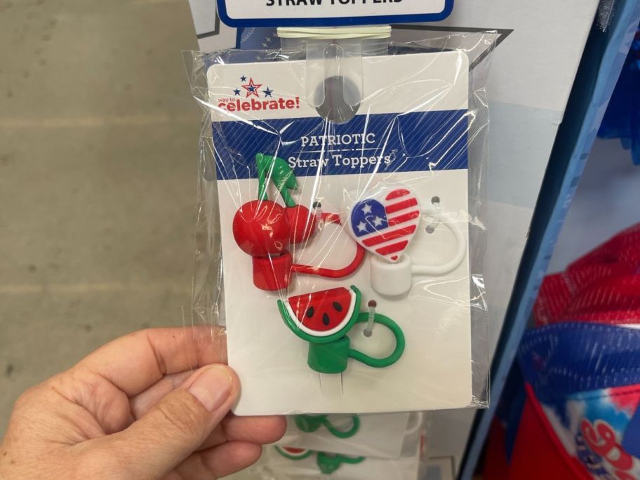 Way To Celebrate Americana Summer Themed Straw Topper Set in hand in store