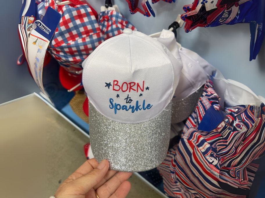 Way To Celebrate Adult Americana Born To Sparkle Baseball Cap in hand in store
