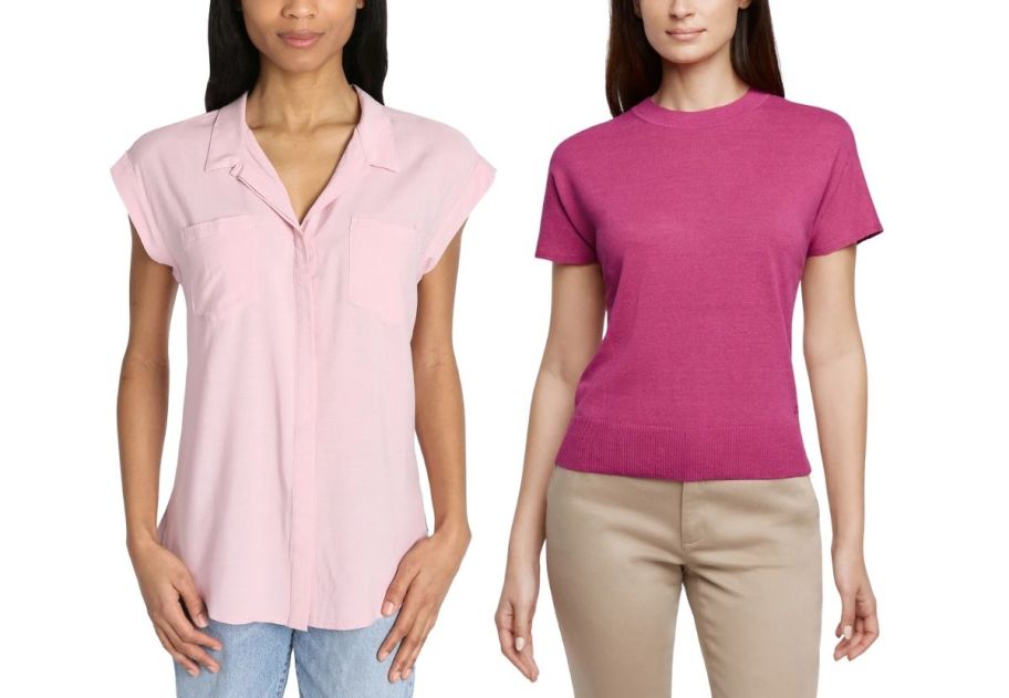 two women in in short sleeve tops