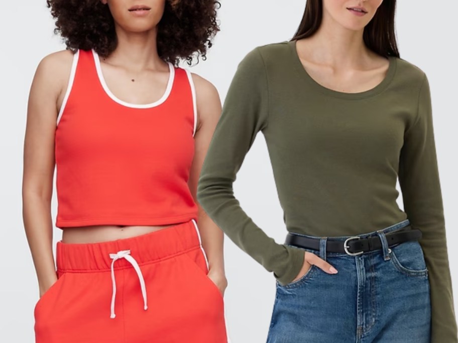 wearing wearing Gap Factory tanks and long sleeve tees