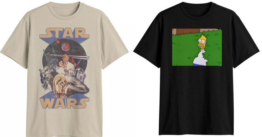 a Star Wars graphic tee and a Simpsons graphic tee