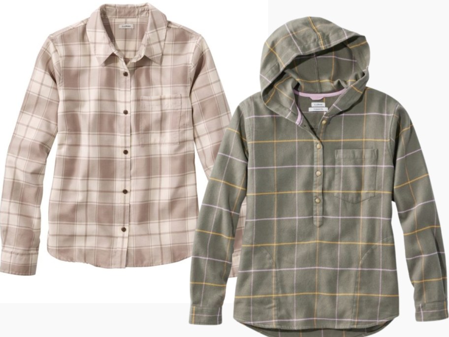 a fleece button down shirt and a hooded fleece button down shirt