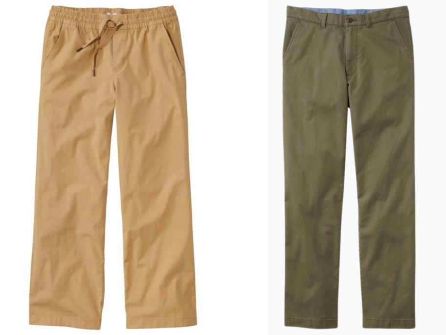 a pair of khaki pants and an olive green pair of pants