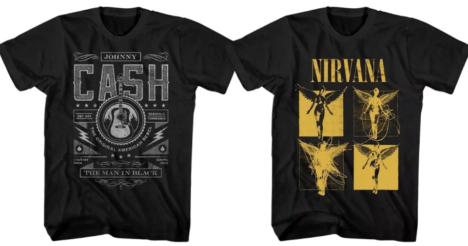 a Johnny Cash graphic tee and a Nirvana graphic tee