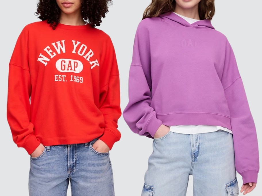 women wearing Gap sweatshirts and hoodies