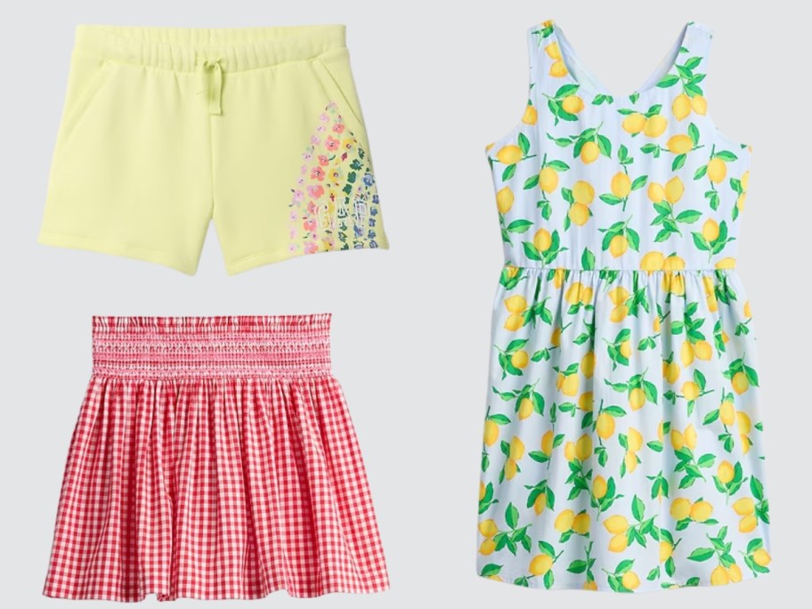 girls shorts, skirt, and dress
