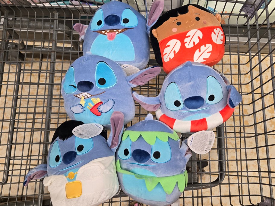 8in Stitch Squishmallows in a cart